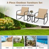 Tangkula 3 Pieces Patio Conversation Set, Outdoor Metal Chair & Table Set, Breathable Fabric & Tempered Glass Tabletop