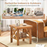 Tangkula Outdoor Side Table with Slatted Tabletop & Storage Shelf