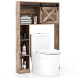 Tangkula Over The Toilet Storage Cabinet, Freestanding Bathroom Organizer Above Toilet with Sliding Barn Door & Storage Shelves