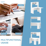 Tangkula L-Shaped Desk with Storage Hutch, Corner Computer Desk with Shelves & Cabinet, White