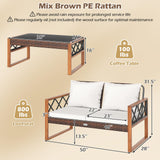 Tangkula 2 Pieces Outdoor Acacia Wood Loveseat and Table Set