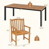 Tangkula Patio Rectangular Table with Umbrella Hole and 8 Solid Acacia Armchairs