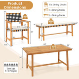 Tangkula 6 Piece Patio Dining Set 63” Outdoor Acacia Wood Table & Bench & 4 Cushioned Armchairs