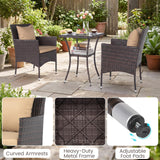 Tangkula 3 Pieces Patio Wicker Bistro Set | 2 Rattan Chairs w/ 2-Tier Tempered Glass Table