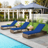 7-Position Adjustable PE Rattan Outdoor Chaise Lounge Chair