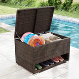 Tangkula 48 Gallon Rattan Outdoor Storage Box with Shoe Rack