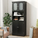 Tangkula 58.5" Tall Bathroom Storage Cabinet, Freestanding Linen Cabinet with Frost Glass Doors and Shelves