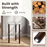Tangkula 2-Tier Round End Table with Clear Tempered Glass Top and Shelf