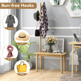 Tangkula Coat Rack with End Table, Solid Wood Coat Tree with 2-in-1 Side Table & 3 Hooks for Hats, Bags & Coats