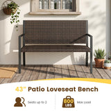 Tangkula Wicker Outdoor Bench with Soft Sponge Seat
