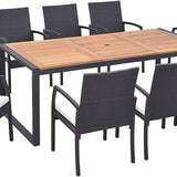 Tangkula 9 Pieces Patio Rattan Dining Set with Acacia Wood Table, Outdoor Table and Chairs Set with Cushions