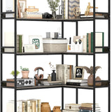Tangkula 90 Degrees 5 Tier Industrial Wood Open Corner Bookcase for Small Spaces
