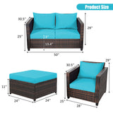 5 Pieces Patio Furniture Set, Outdoor Rattan Sofa Set w/Removable Cushions