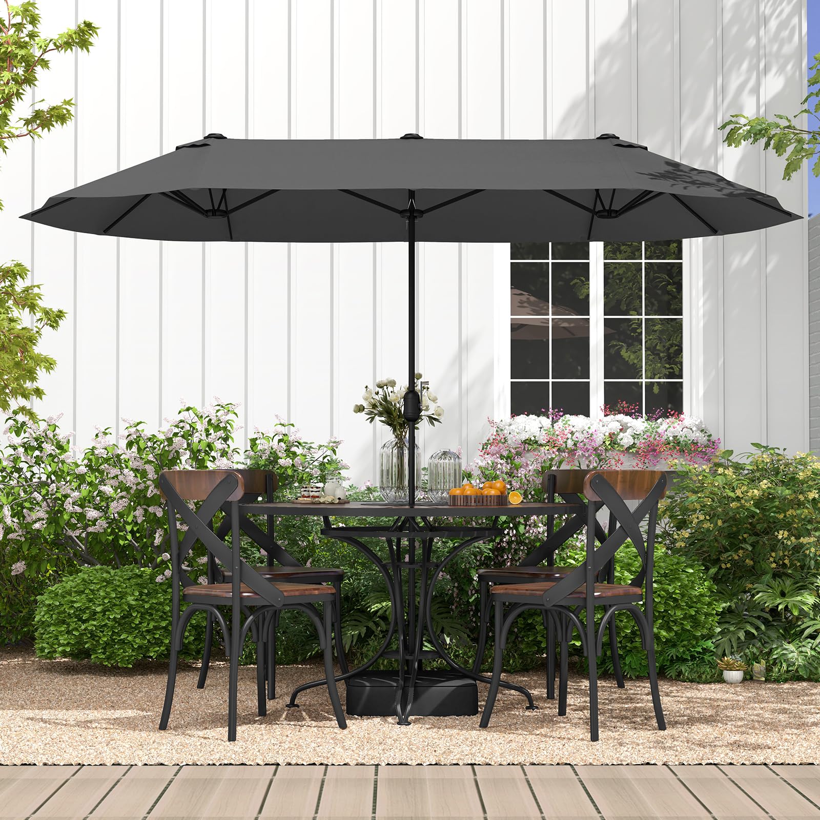 extra large patio table umbrella Tangkula 13FT Double-sided Patio Umbrella, Extra Large Twin Table Umbrella with Crank Handle, Grey