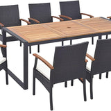 Tangkula 9 Pieces Patio Rattan Dining Set with Acacia Wood Table, Outdoor Table and Chairs Set with Cushions