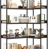 Tangkula 90 Degrees 5 Tier Industrial Wood Open Corner Bookcase for Small Spaces