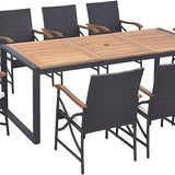 Tangkula 9 Pieces Patio Rattan Dining Set with Acacia Wood Table, Outdoor Table and Chairs Set with Cushions