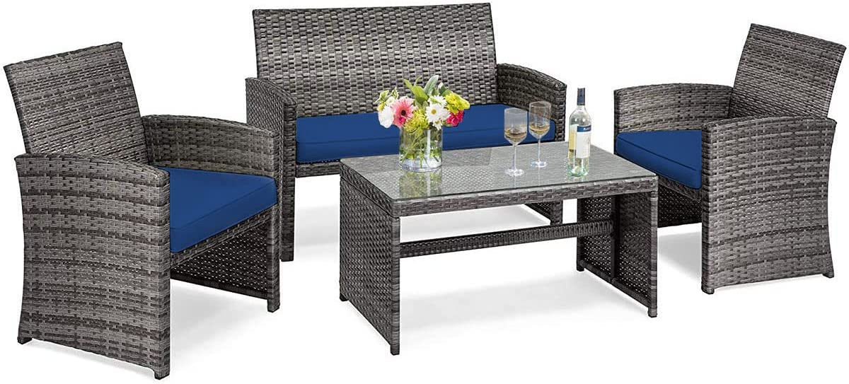 Tangkula 4/8 PCS Wicker Patio Conversation Set, Outdoor Rattan Sofas with Table Set