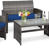 Tangkula 4 PCS Wicker Patio Conversation Set, Outdoor Rattan Sofas with Table Set