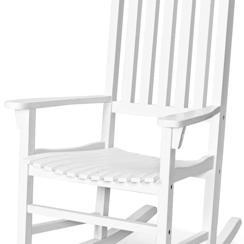 Acacia Wood Porch Rocking Chair, Wooden Rocking Chair Rocker with High Back & Armrest