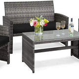 Tangkula 4 PCS Wicker Patio Conversation Set, Outdoor Rattan Sofas with Table Set