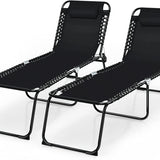 Outdoor Folding Chaise Lounge Chair, 4-Position Adjustable Reclining Chair with Pillow