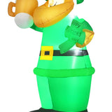 Tangkula St Patrick's Day Inflatable Leprechaun, Blow up Lighted Giant Doll Holding Shamrock and Pot of Gold
