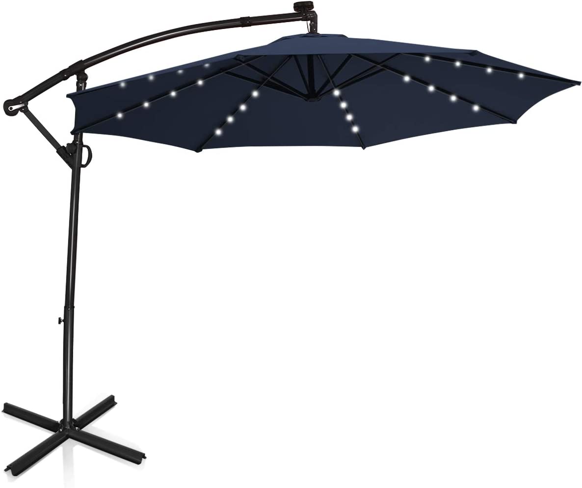 10 ft 360° Rotation Solar Powered LED Patio Offset Umbrella without Weight Base-Navy 10 ft 360° Rotation Solar Powered LED Patio Offset Umbrella without Weight Base-Navy