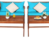 4/8PCS Patio Wood Sofa Set, Outdoor Acacia Wood Seating Chat Set with Cushions & Coffee Table