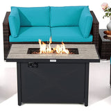Tangkula 6 Pieces PE Rattan Wicker Sectional Sofa with 42" 60,000 BTU Gas Fire Pit Table