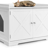 Tangkula Cat Litter Box Enclosure, Wooden Cat House Side Table w/Removable Divider