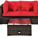 Tangkula 5 PCS Patio Rattan Furniture Set, Outdoor Sectional Rattan Sofa Set with Back & Seat Cushions
