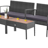 Outdoor Wicker Sofa Set W/Seat Cushions, Heavy-Duty Steel Frame, Garden