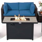 Tangkula 6 Pieces PE Rattan Wicker Sectional Sofa with 42" 60,000 BTU Gas Fire Pit Table