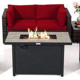 Tangkula 6 Pieces PE Rattan Wicker Sectional Sofa with 42" 60,000 BTU Gas Fire Pit Table