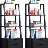 Tangkula Ladder Shelf Bookcase, Free Standing 4-Tier Bookshelf with 2 Storage Drawers