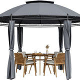 Tangkula 11.5x11.5 ft Round Patio Gazebo, 2-Tier Dome Gazebo with Removable Side Curtains