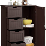 Bathroom Floor Cabinet, Free Standing Storage Cabinet with 4 Drawers & Single Door, 22 x 12 x 32 Inches