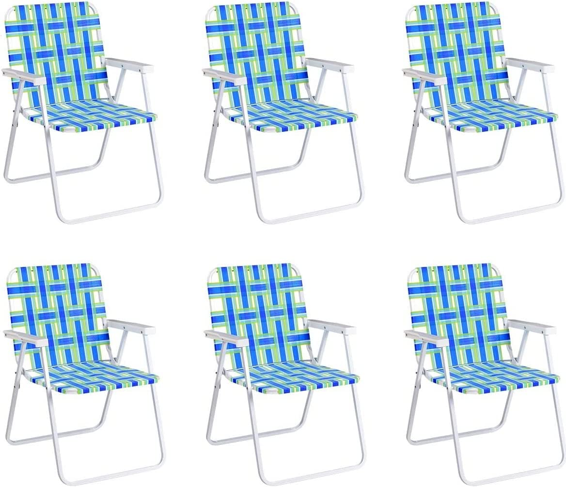 Tangkula Set of 6 Patio Folding Chairs, Outdoor Folding Lawn Chair Set with Armrest, Heavy Duty Steel Frame