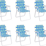 Tangkula Set of 6 Patio Folding Chairs, Outdoor Folding Lawn Chair Set with Armrest, Heavy Duty Steel Frame