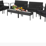 4 Piece Patio Rattan Conversation Set, Black