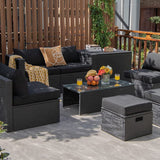 8-Piece Patio Furniture Set with Cover, 2 Ottomans, 2 Armless Sofas & Corner Sofas