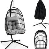 Tangkula Patio Egg Chair with Stand, Hanging Egg Swing Chair with Waterproof Cover, Removable Pillow