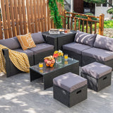 8-Piece Patio Furniture Set with Cover, 2 Ottomans, 2 Armless Sofas & Corner Sofas