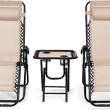 Tangkula 3 Pieces Outdoor Zero Gravity Chair Set, Folding Reclining Lounge Chair with Adjustable Backrest