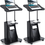 Mobile Laptop Podium, Height Adjustable Sit to Stand Desk with Tilting Desktop & Storage Cabinet