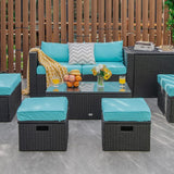 8-Piece Patio Furniture Set with Cover, 2 Ottomans, 2 Armless Sofas & Corner Sofas
