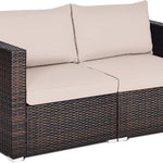 Wicker Loveseat 2 Piece, Beige - Tangkula