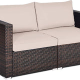 Wicker Loveseat 2 Piece, Beige - Tangkula