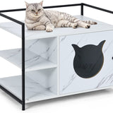 Cat Litter Box Enclosure, 2-in-1 Hidden Cat Washroom & Side Table W/ 2-Tier Storage Shelf
